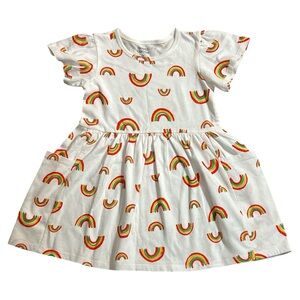 🌈ADORABLE rainbow cotton dress with puffed flutter short sleeves 24 months NWT